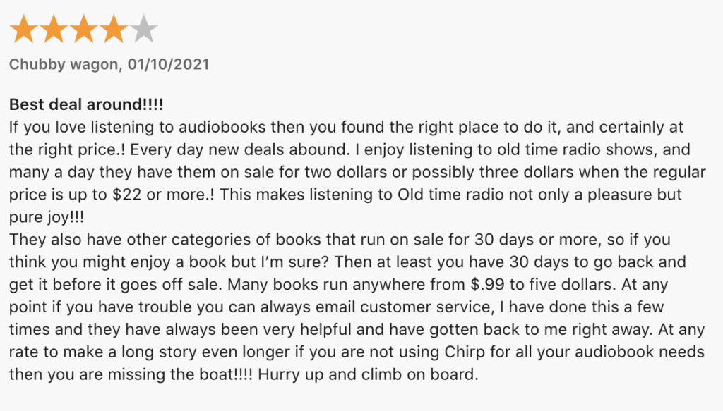 Positive Chirp Audiobooks Reviews